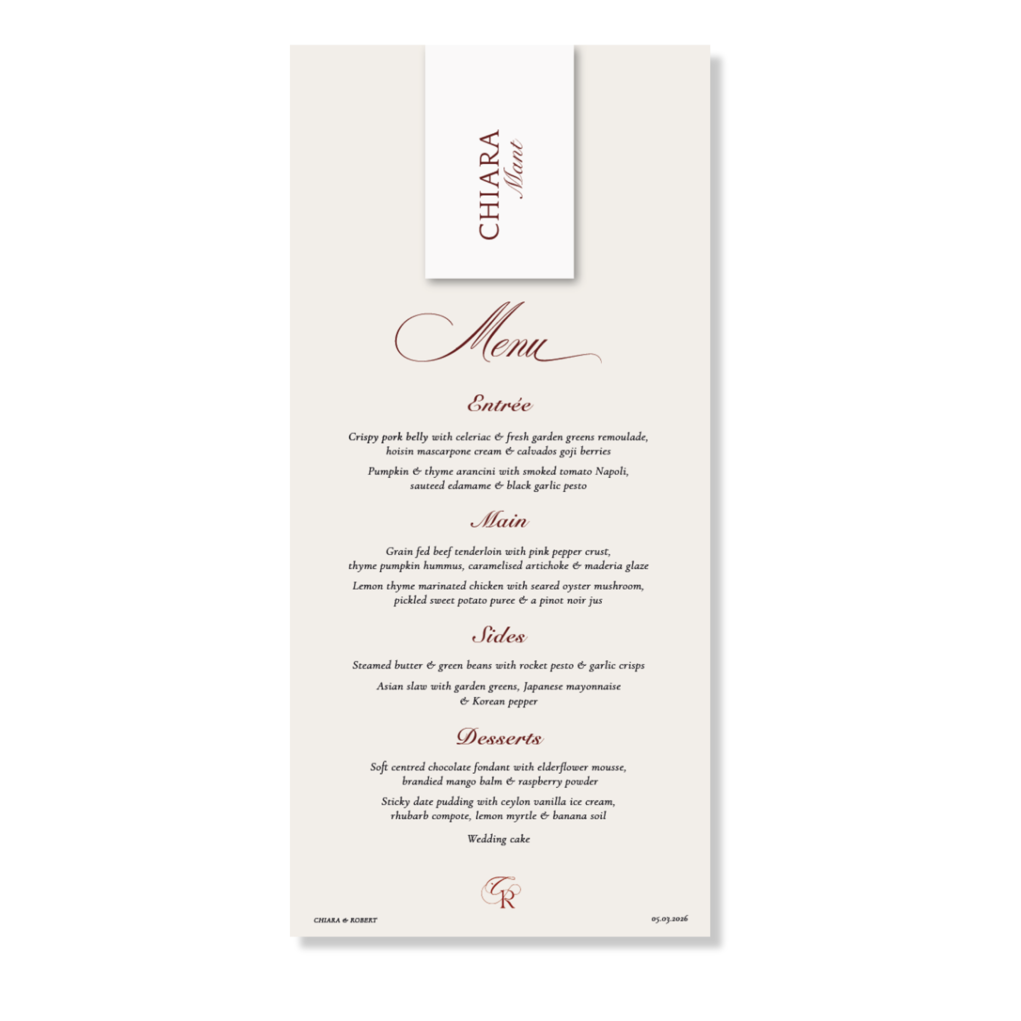 Noa Menu design